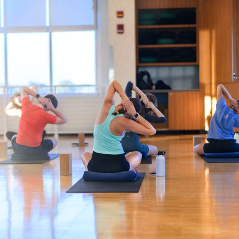 A group of people stretching.