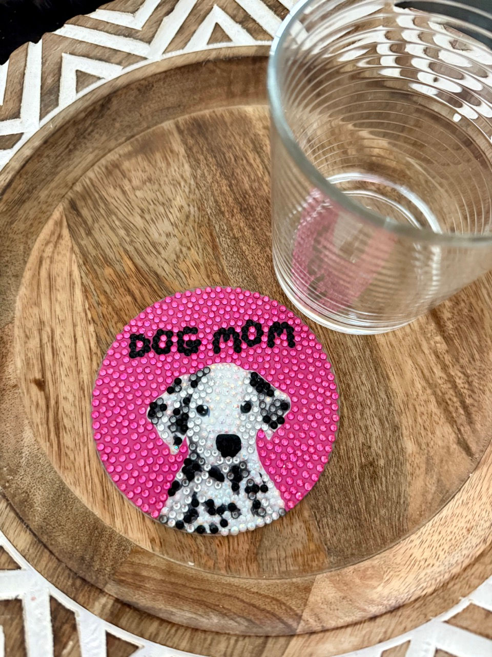 Thumbnail: Dalmatian Mom coaster with a cute cartoon Dalmatian and bold text, perfect for dog moms who love their spotted, energetic pup