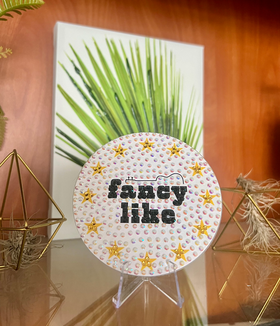 Thumbnail: bedazzled coaster with a guitar silhouette and yellow stars, inspired by the song Fancy Like applebees