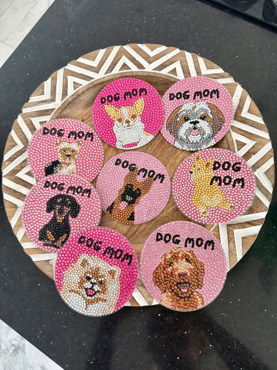 Thumbnail: Shih Tzu Mom coaster featuring a cute cartoon Shih Tzu and playful text, perfect for dog moms who love their small, fluffy co