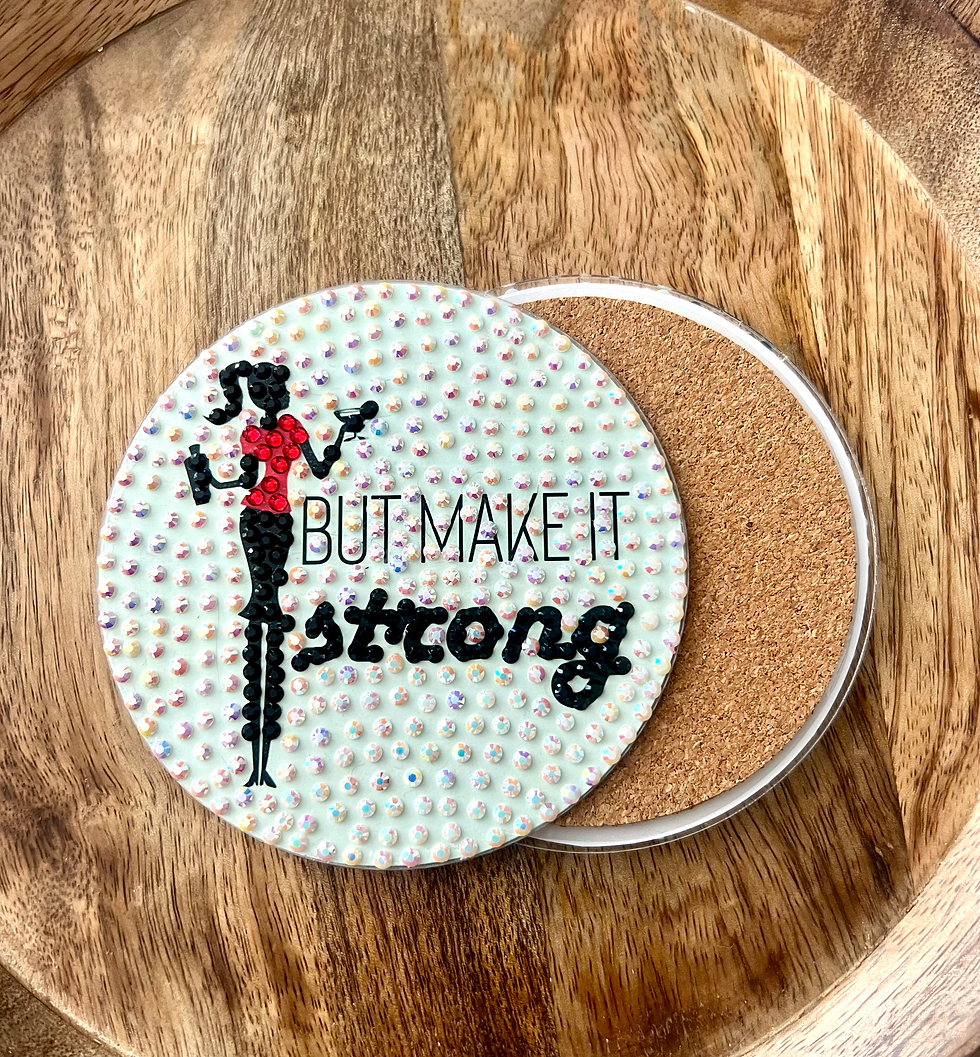 Thumbnail: skinny girl margarita coaster. skinny but make it strong. bedazzled and rhinestoned coaster