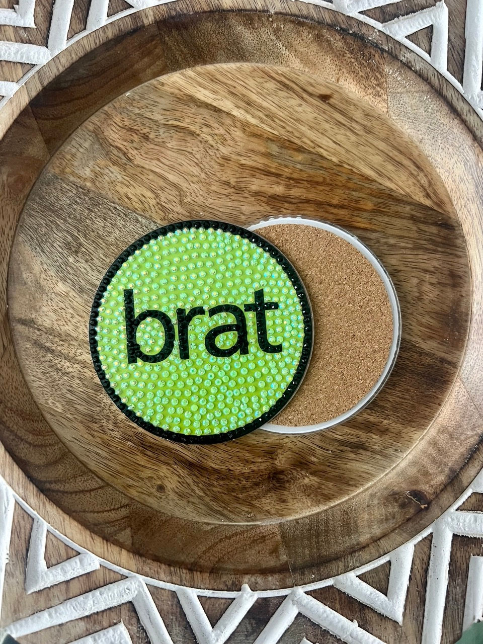 brat girl summer. brat by charliexcx bedazzled coaster or art accent. diamond painting. best charlie xcx song and album