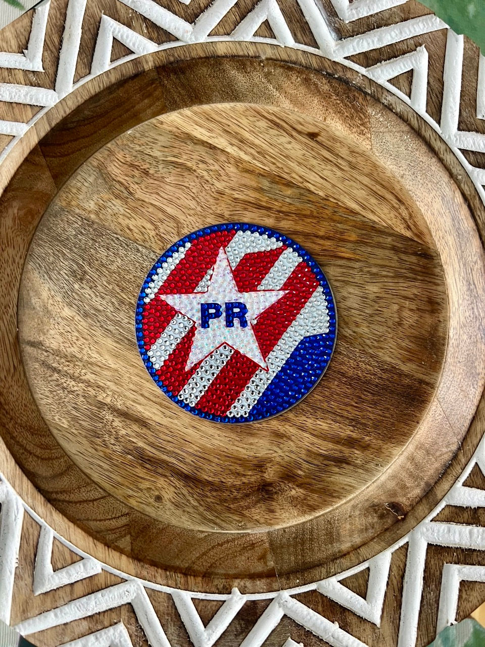 Thumbnail: Bedazzled coaster featuring the Puerto Rico flag on a soccer ball, ideal for Puerto Rican soccer fans and Soccer League suppo