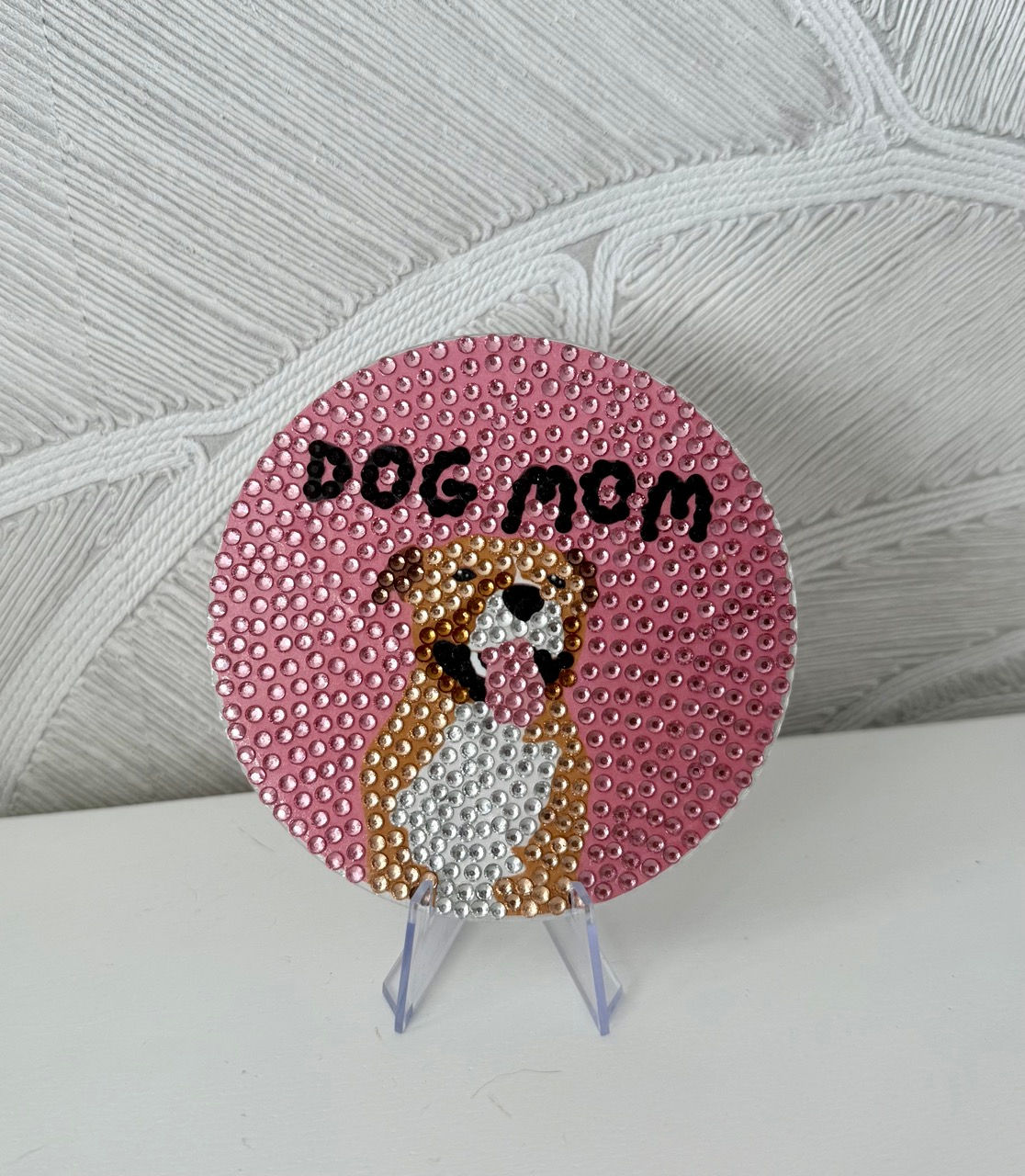 Pitbull Mom coaster with a cartoon Pitbull illustration and bold text, perfect for proud dog moms and Pitbull lovers