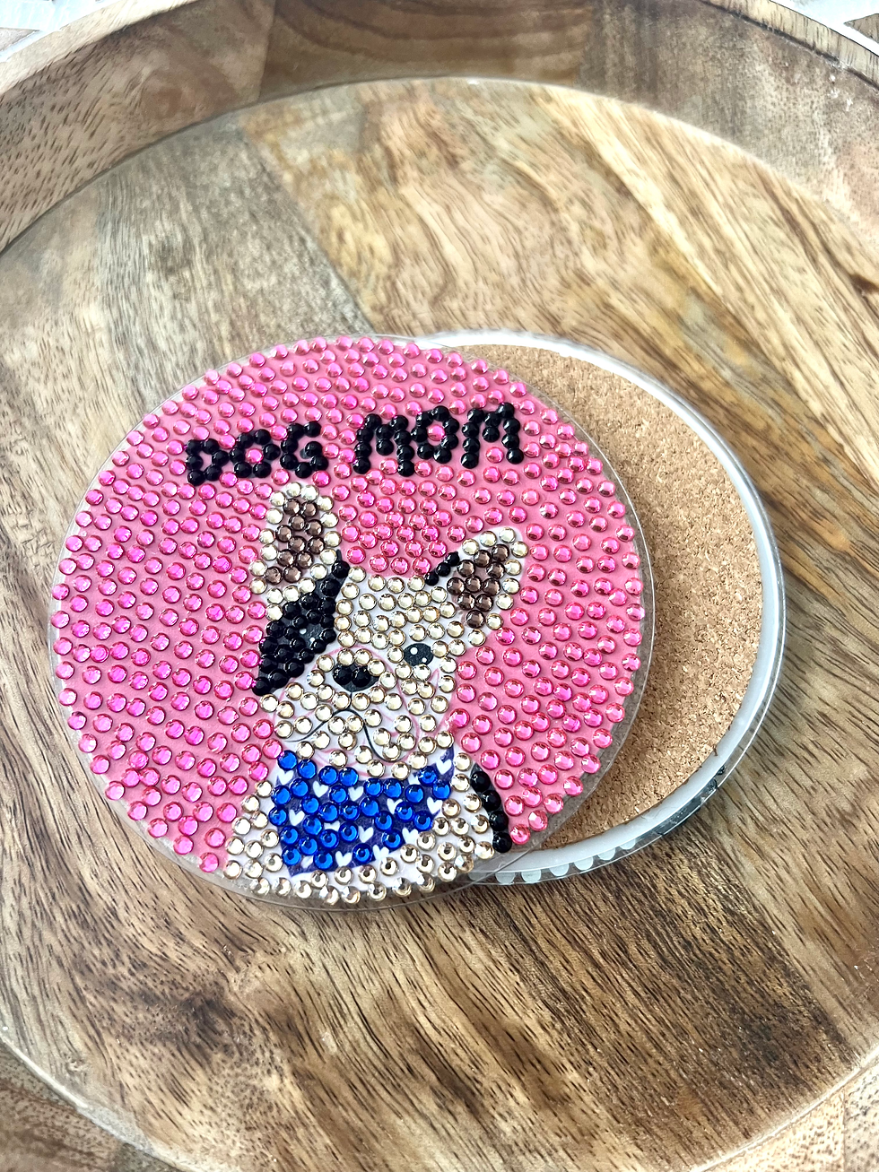 Thumbnail: Bedazzled, handcrafted coaster with a French Bulldog face, ideal for Frenchie moms.