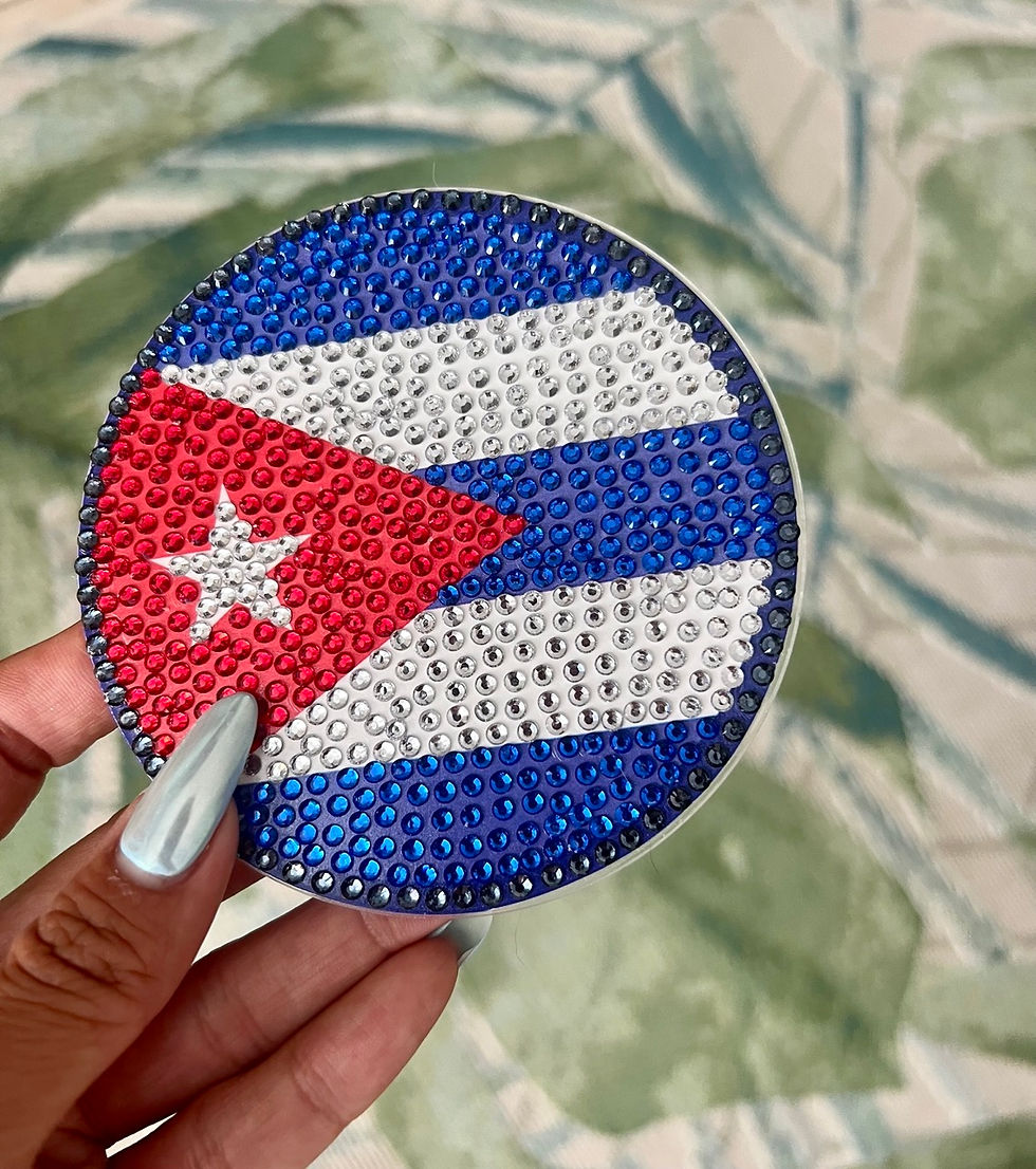Thumbnail: Bedazzled coaster featuring the Cuba flag with sparkling rhinestones, perfect for Cuban football fans and holiday celebration
