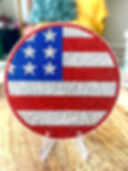 Handcrafted USA Flag Bedazzled Coaster with sparkling gems and rhinestones, perfect for patriotic celebrations. 2024 flag dec