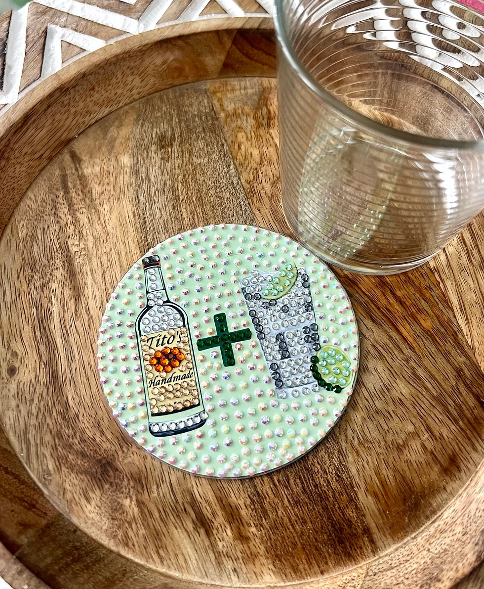 Thumbnail: Bedazzled coster for Titos and Soda lovers. Cold glass of titos with lime.