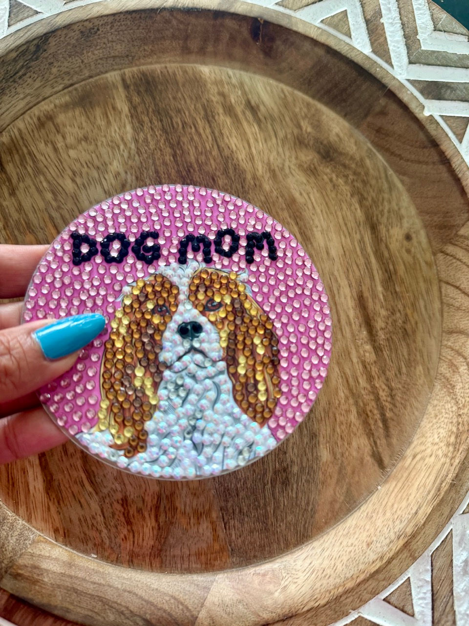 Thumbnail: Cavalier King Charles Spaniel Mom coaster with a cute spaniel. bedazzled dog coaster
