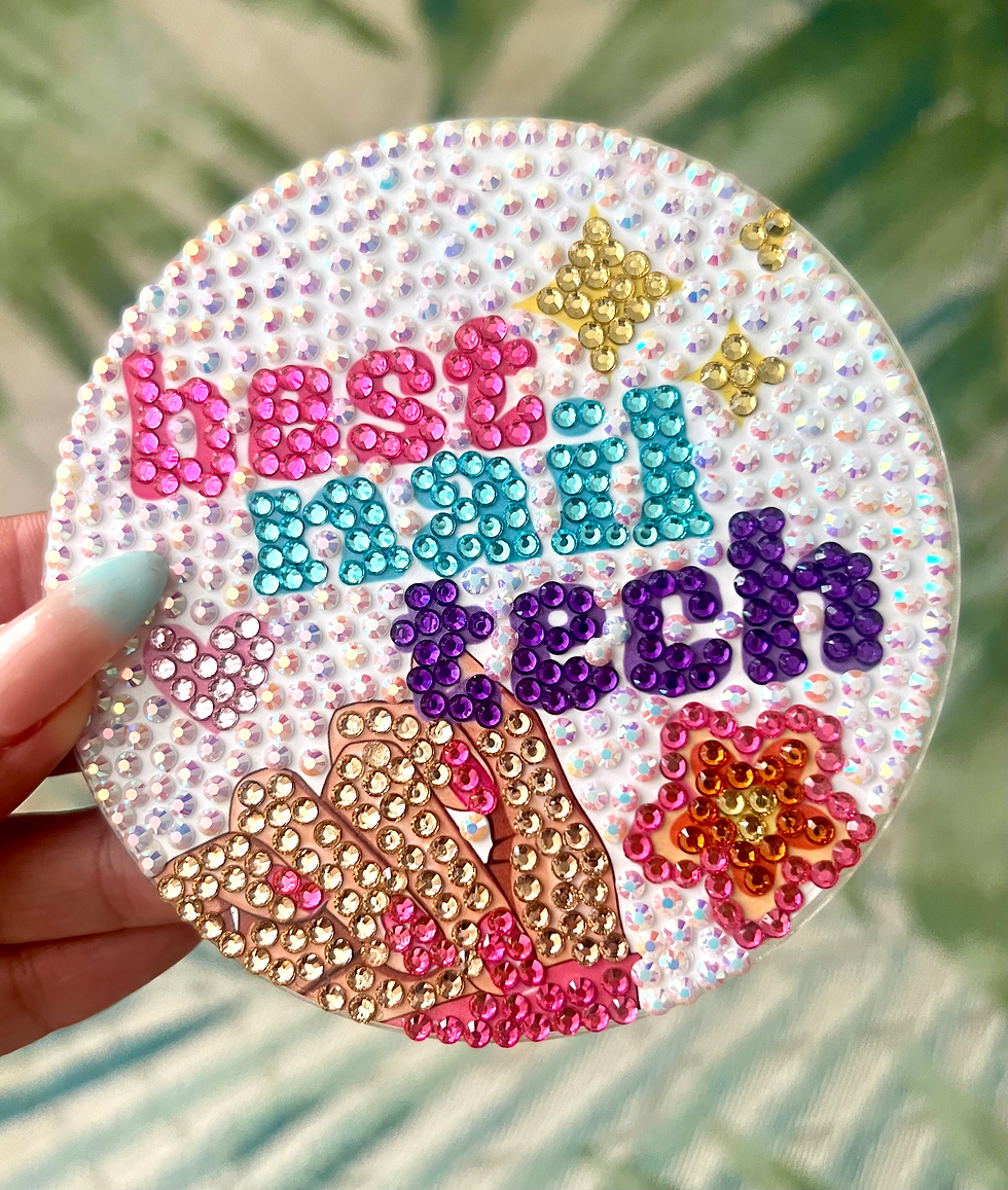 Thumbnail: blinged coaster with a vibrant, groovy design, ideal for celebrating the best nail tech.