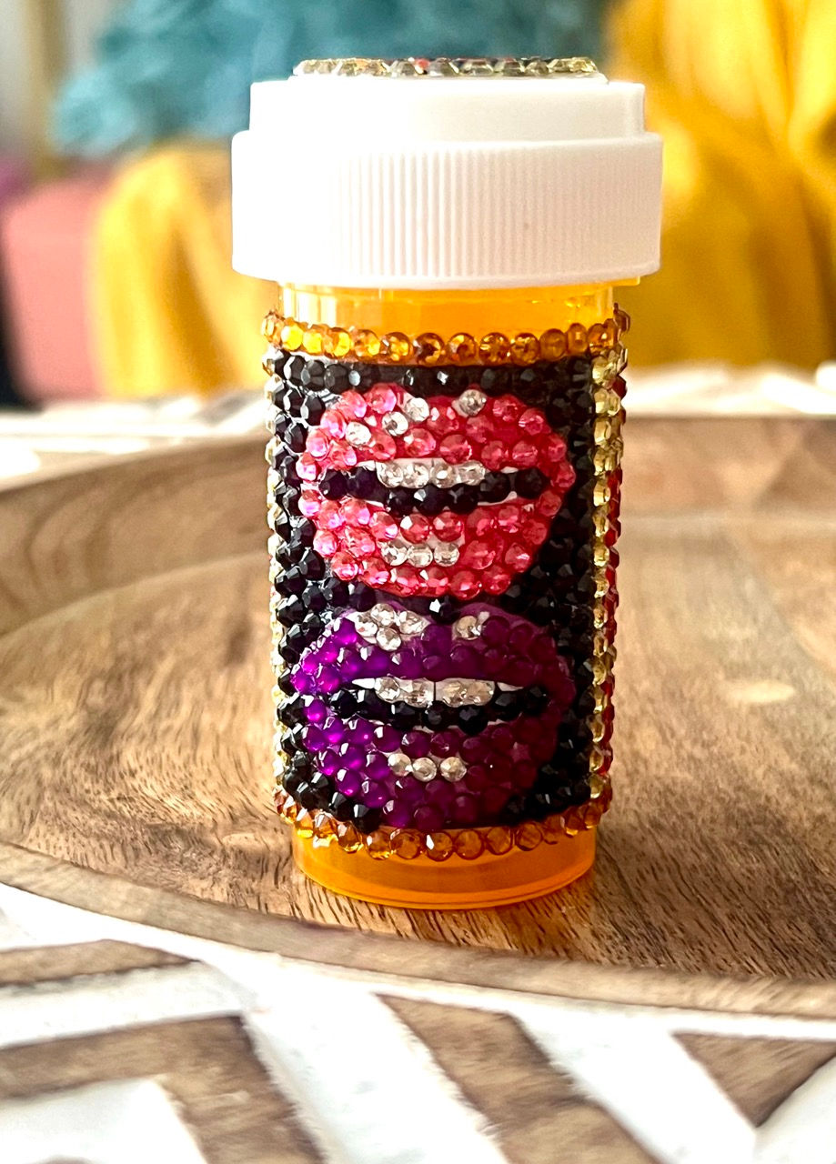 BURN Bedazzled Pill Bottles. Burn Fat and store your medicine in this blinged pill bottle. handcrafted with love. adler inspi