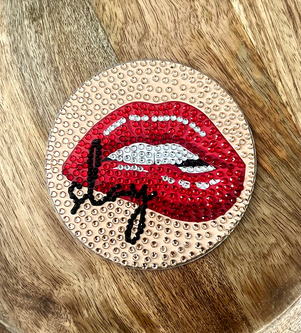 Thumbnail: Bedazzled coaster featuring beautiful red lips, perfect for makeup enthusiasts. hot red lips. sephora lip stain. best lips