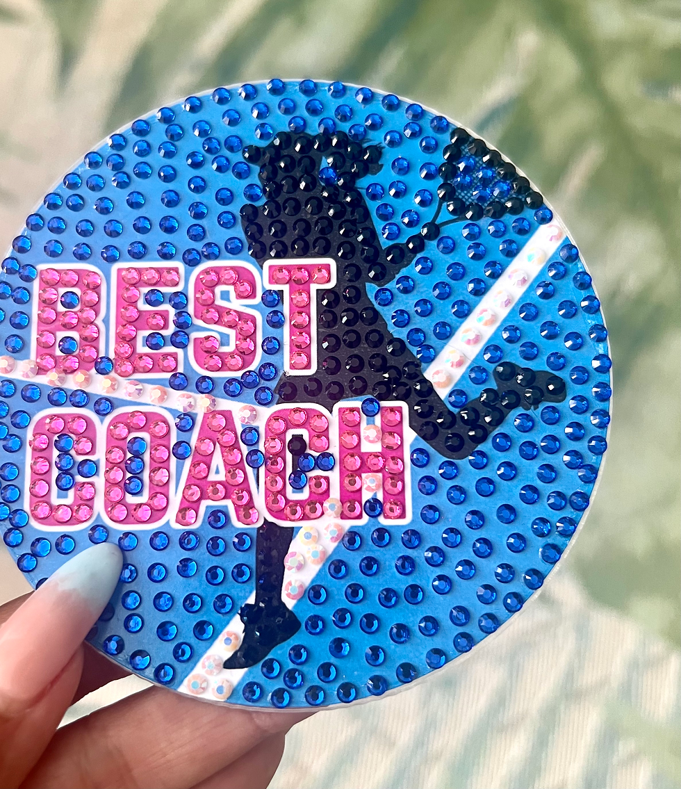 Thumbnail: bedazzled coaster with a silhouette of a woman playing tennis, perfect for celebrating the best tennis coach.