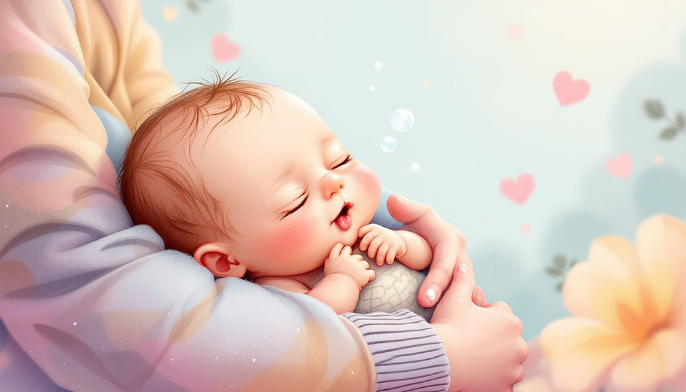A baby in a comfortable burping position, suitable for babies with reflux.