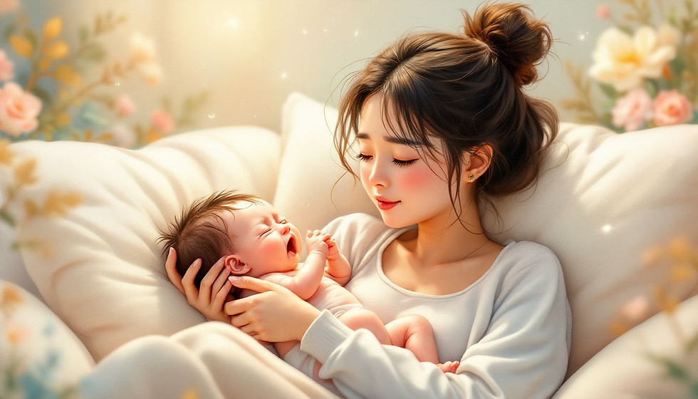 A worried parent holding a baby who has just spit up.