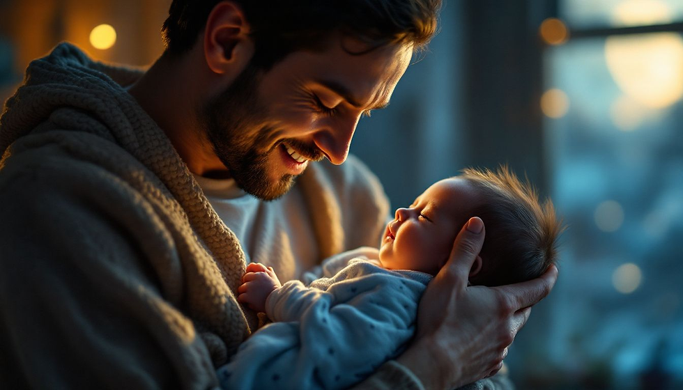 A nighttime scene of a parent gently patting a sleeping baby to help with burping.