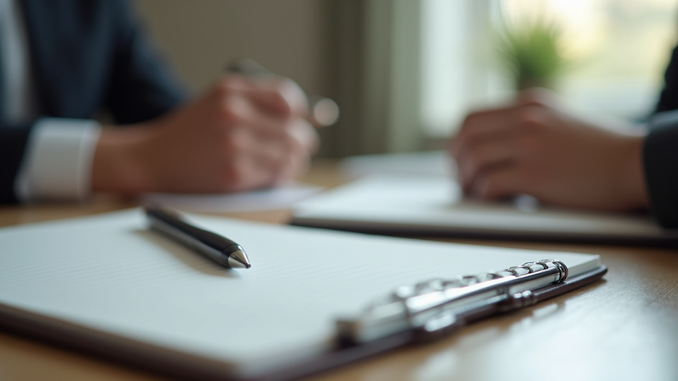 Close-up view of a notebook and pen on a table during a counseling session