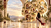 A woman approaches seven arched scenes connected by a rising golden spiral, symbolizing understanding and personal growth.