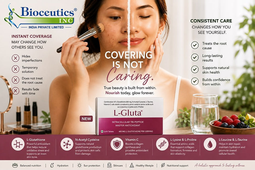 Woman applying makeup vs using L-Gluta Tablets Benefits
