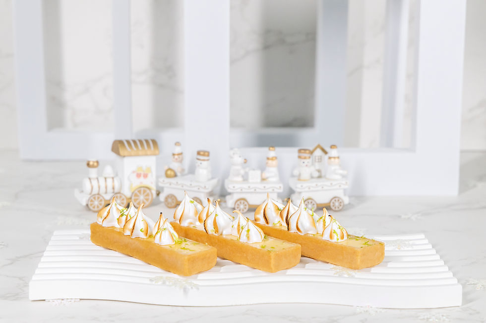 This is Lemon Yuzu tarts on white plate which is 1 of our best sellers for 180 Ovenbaked pastry shop. We have various of freshly baking pastries and every flavour has a story.