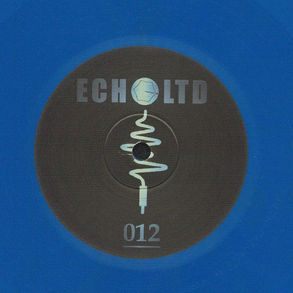 This is the cover for Brendon Moeller's, Echo Ltd 012 EP. It shows the middle of a blue vinyl record with a black center label featuring the text "ECHO LTD" and "012" alongside a wavy line design resembling a cable.