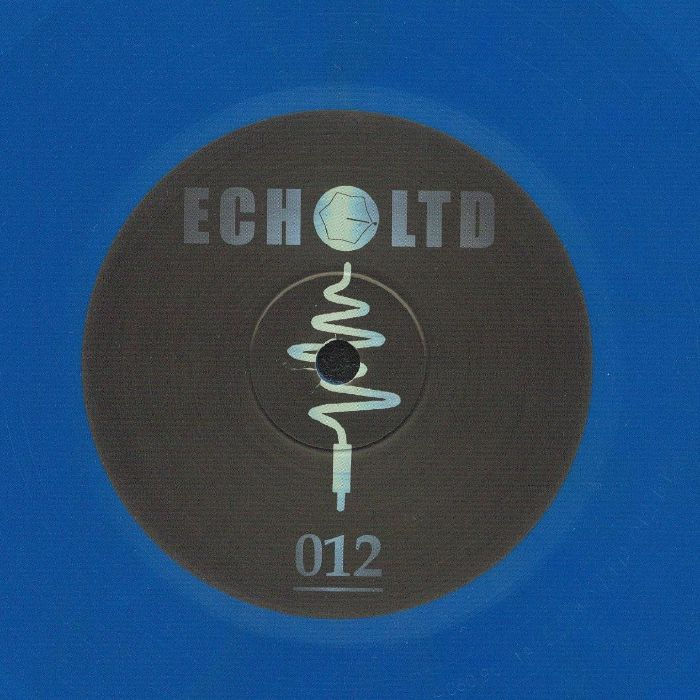 This is the cover for Brendon Moeller's, Echo Ltd 012 EP. It shows the middle of a blue vinyl record with a black center label featuring the text "ECHO LTD" and "012" alongside a wavy line design resembling a cable.
