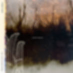 This is the album cover for Tomas Raae & Eline Hellerud Åsbakk's, før de spredtes album. It's a hazy photo of dark foliage and glowing sparks from a fire in the background. Ancient Nordic ink drawings in white appear in the bottom left hand corner, and the album title is in the middle in small text.