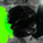 The cover for Mattr's "Burnt / Walk" single, showing an abstract satellite map with a large black overlay, neon green sea at left, red markers near a coastal town, and white roads.