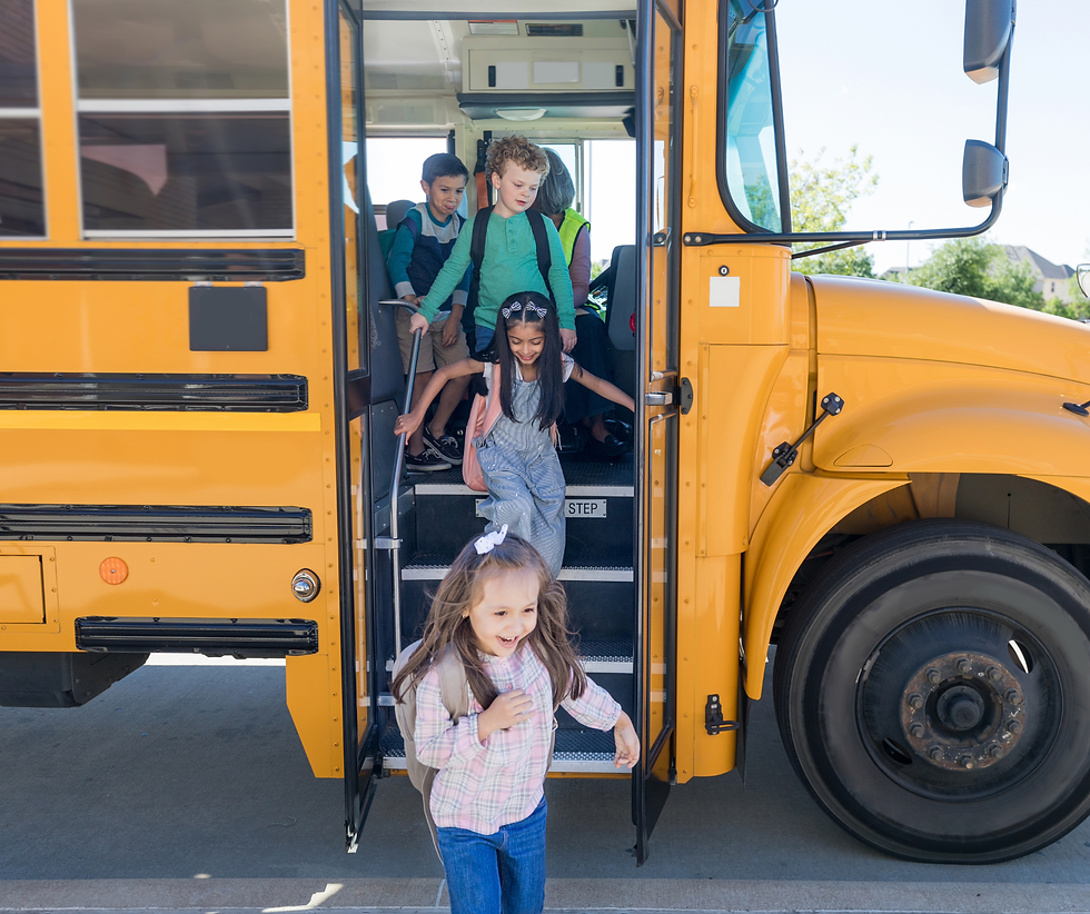 elementary students school bus happy
