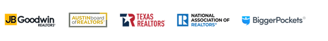 Professional affiliations for Kyle Nussen including JB Goodwin REALTORS®, Austin Board of REALTORS®, Texas REALTORS®, National Association of REALTORS®, and BiggerPockets