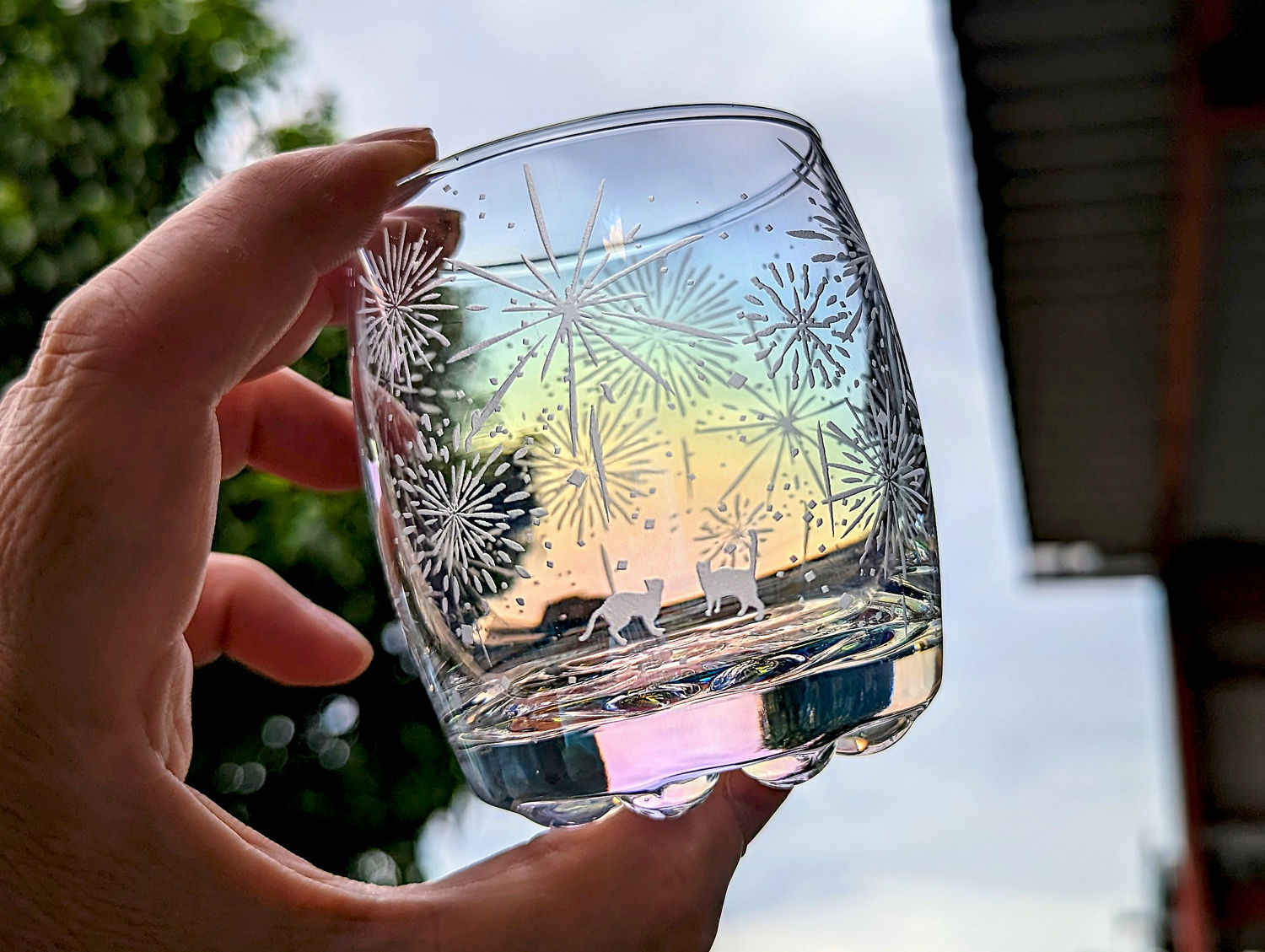 真珠花火猫グラス