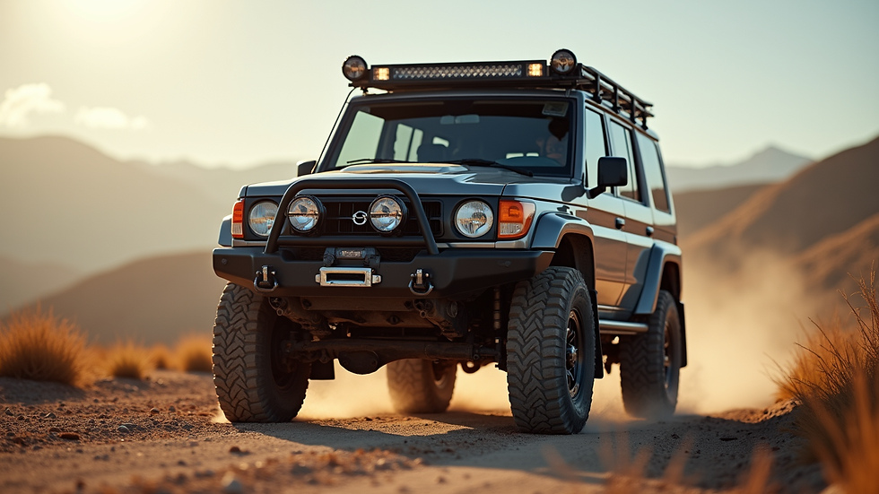 Eye-level view of a rugged 4x4 vehicle equipped with off-road accessories