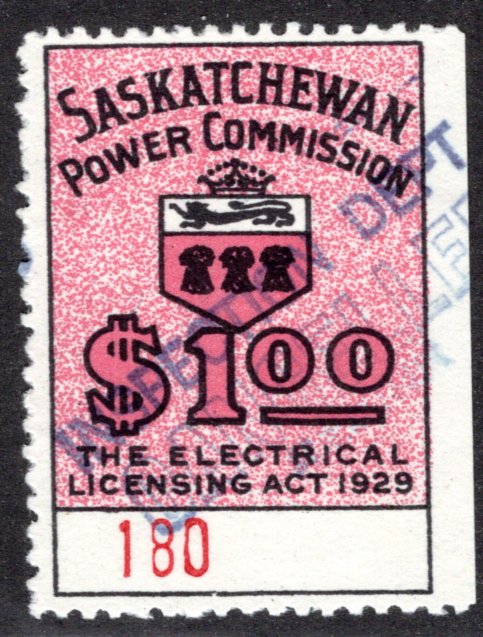 van Dam SE11a, Used, Pinperf, LOW #, 1929 Saskatchewan Electrical, Canada