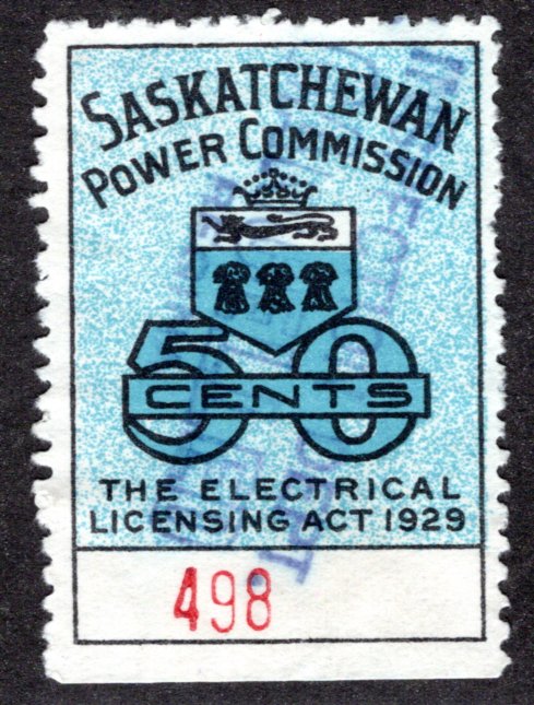 van Dam SE10a, pinperf, Used, LOW #, 50c, Saskatchewan Electrical, Canada