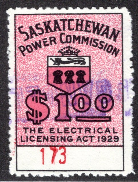 van Dam SE11a, Used, Pinperf, LOW #, 1929 Saskatchewan Electrical, Canada