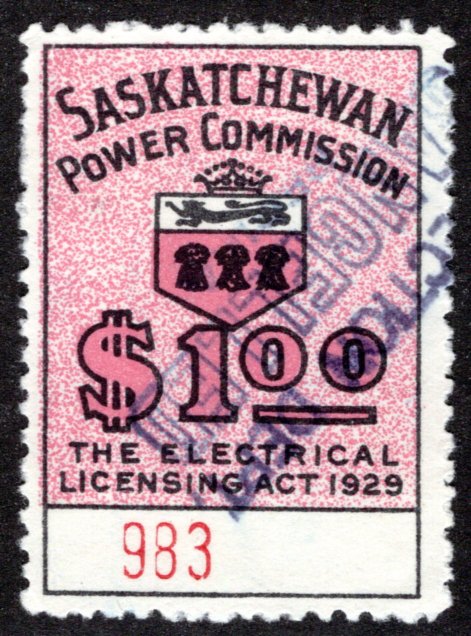 van Dam SE11a, Used, Pinperf, LOW #, 1929 Saskatchewan Electrical, Canada