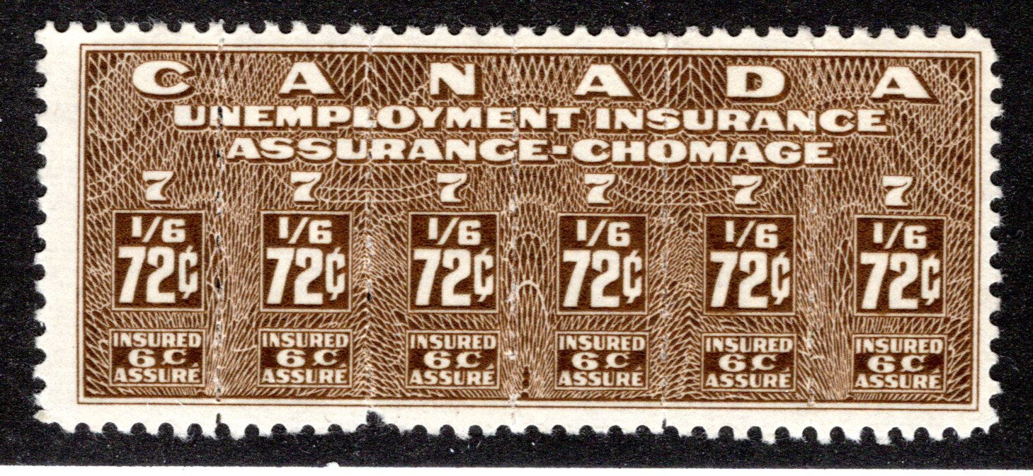 van Dam FU31, MNHOG, 1950, 72c, brown, Canada Federal Unemployment Revenue