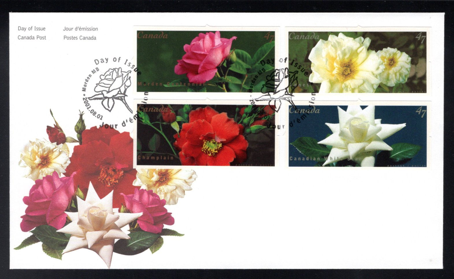 1911-1914, Combination FDC, Canada, Roses, 47c, 2001 Aug 1