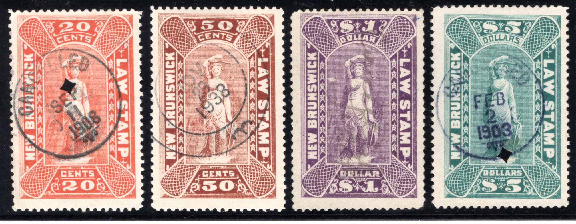 NBL9-NBL12, Used Set, New Brunswick Law, 3rd Issue, Canada