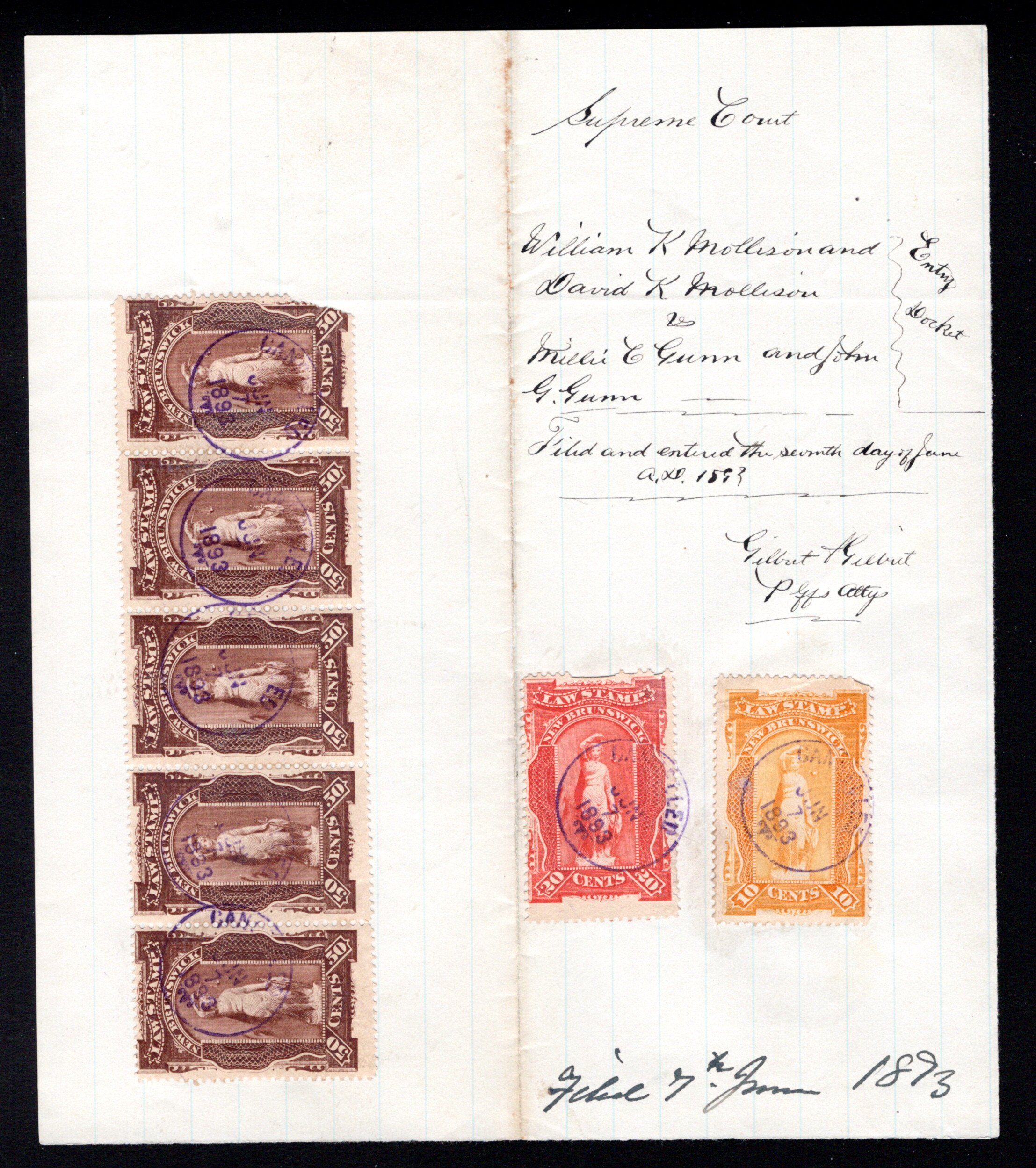 NBL5, NBL6 and NBL7 on a New Brunswick Supreme Court Document, RARE, Canada