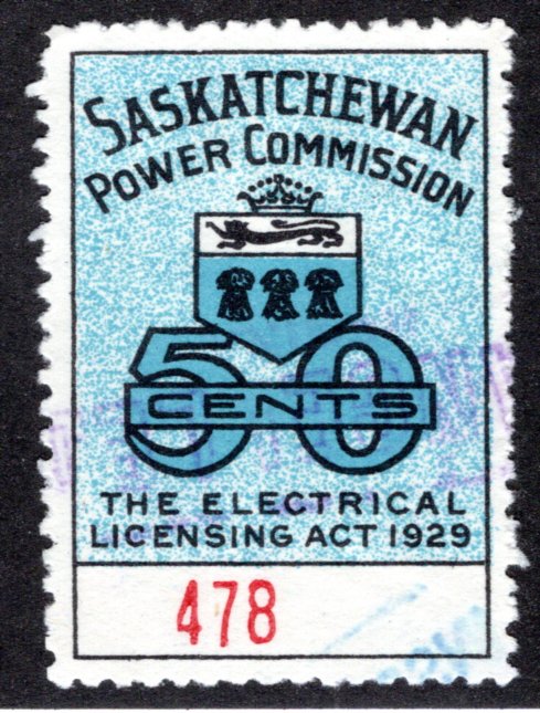 van Dam SE10a, pinperf, Used, LOW #, 50c, Saskatchewan Electrical, Canada