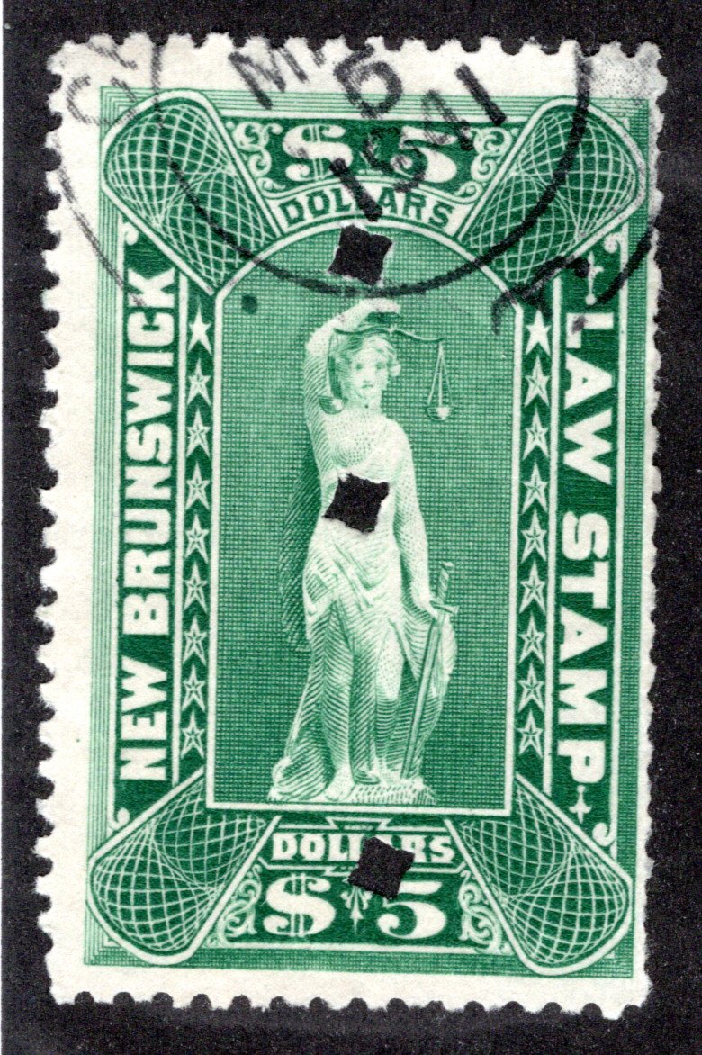 NBL8, van Dam, $5 deep green, 2nd Issue, p11, engraved, used, New Brunswick, Can