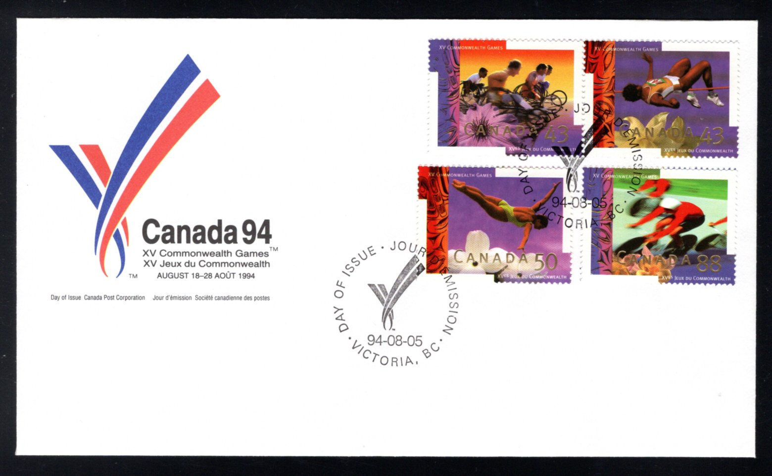 1519-1522, Scott, FDC, Canada, XV Commonwealth Games, 1994, Aug 5