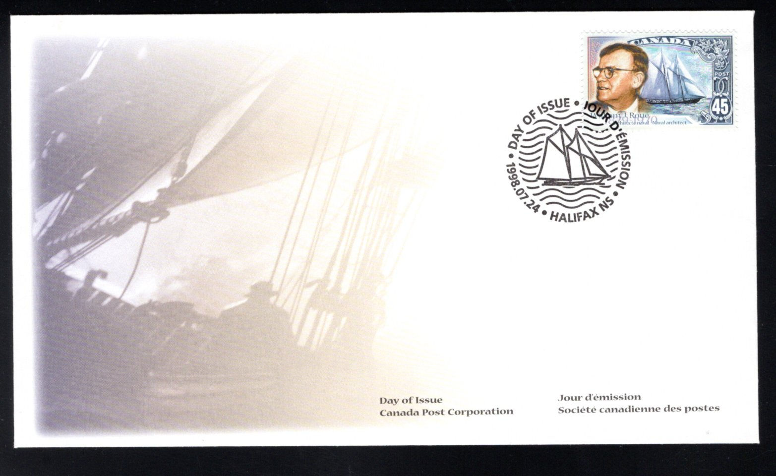 1738, Scott, FDC, Canada, W.J. Roue, 45c, 1998 Jul 24