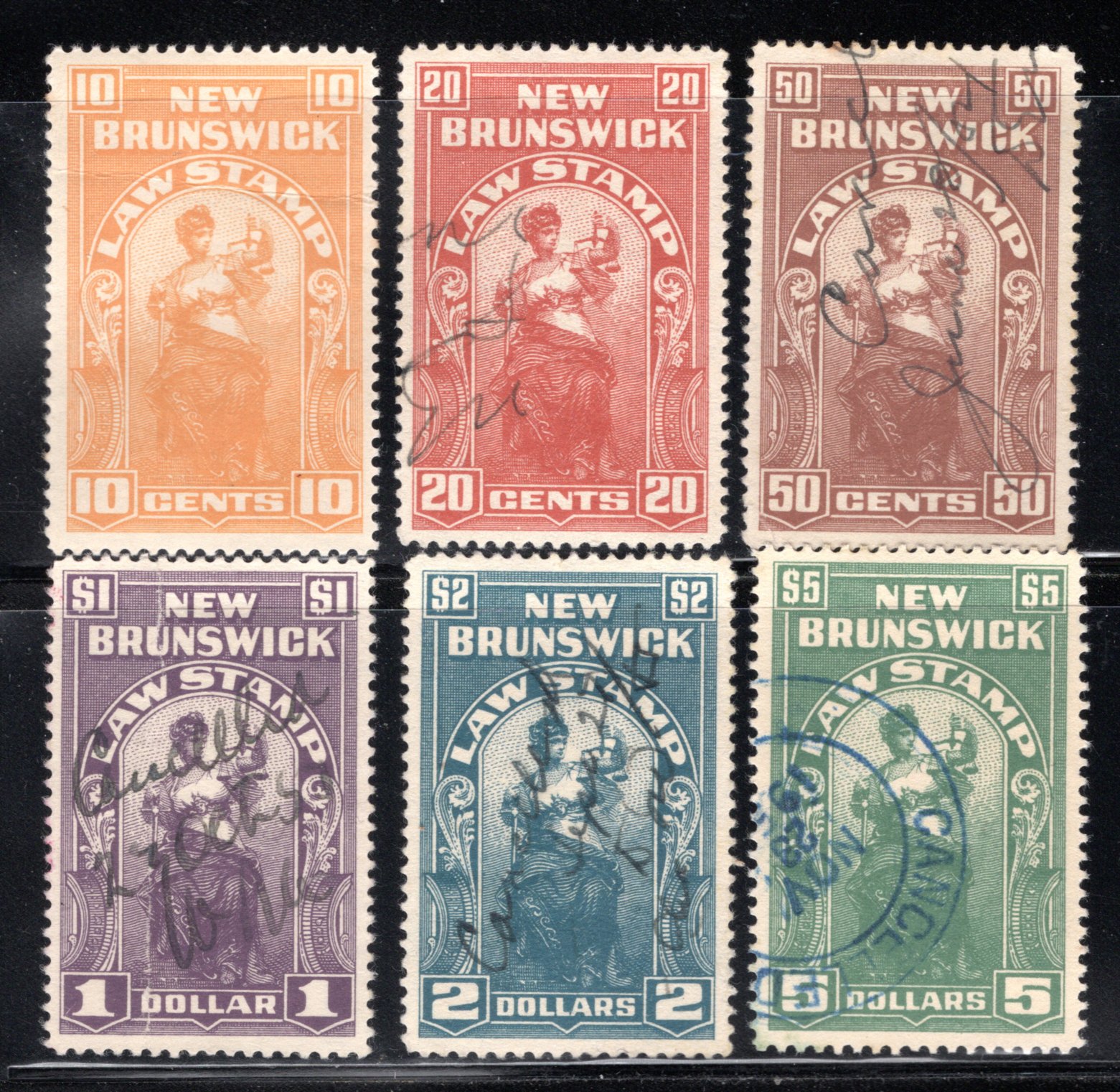 NBL13-NBL18, Used, Full Set, New Brunswick Law Revenue  Stamps, Canada