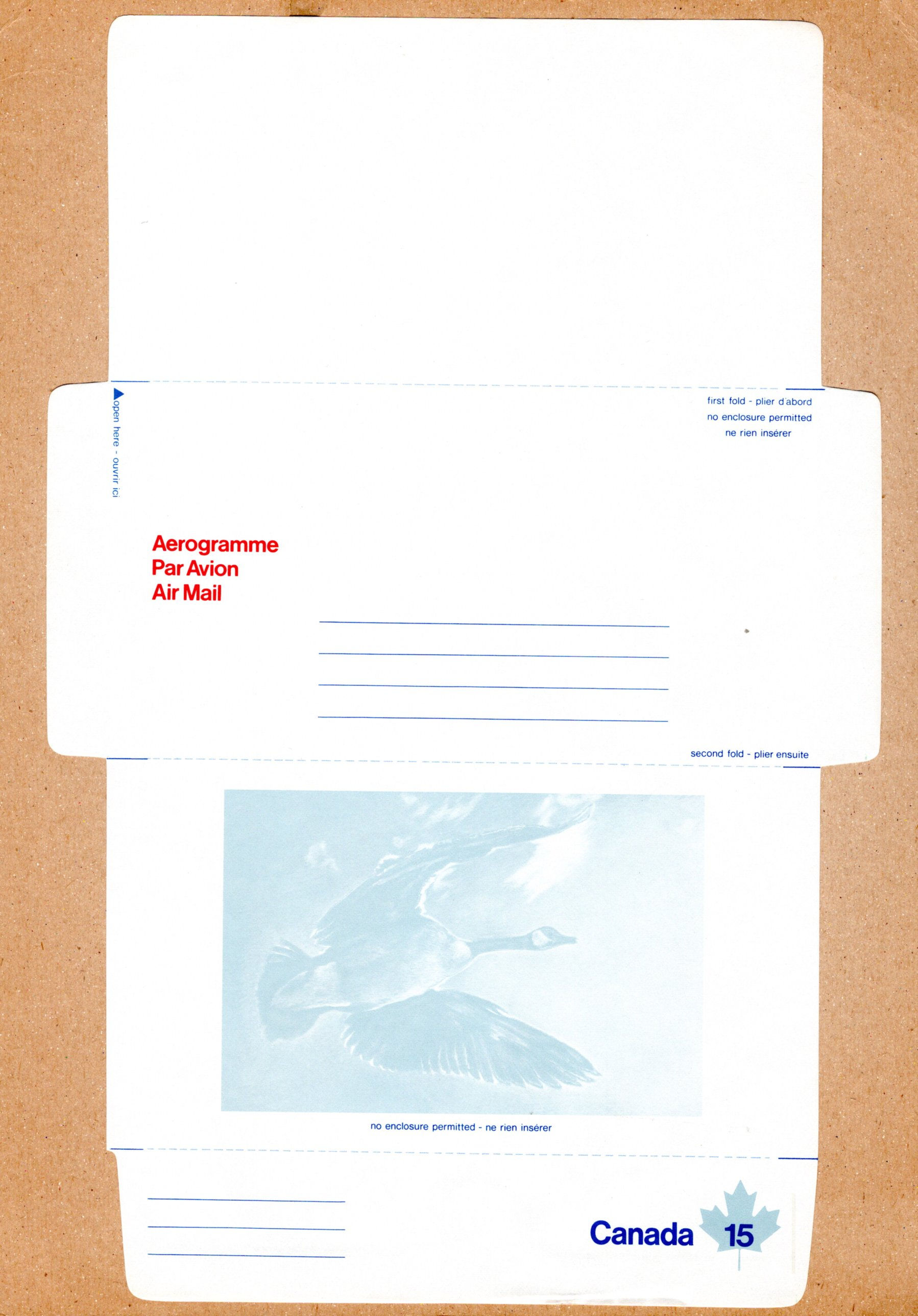 A42 Canada, Aerogramme, 15c blue and red, tagged at right of value