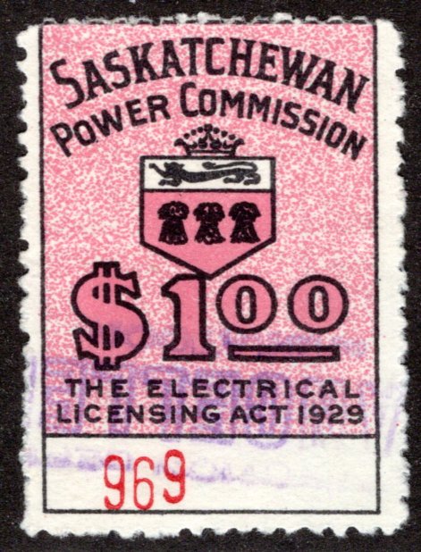 van Dam SE11a, Used, Pinperf, LOW #, 1929 Saskatchewan Electrical, Canada
