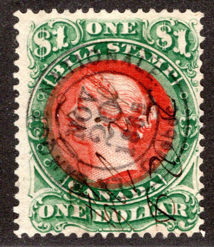 van Dam FB34, $1, green & red centre, p.12, Used, SON (SOTN) Cancel Canada