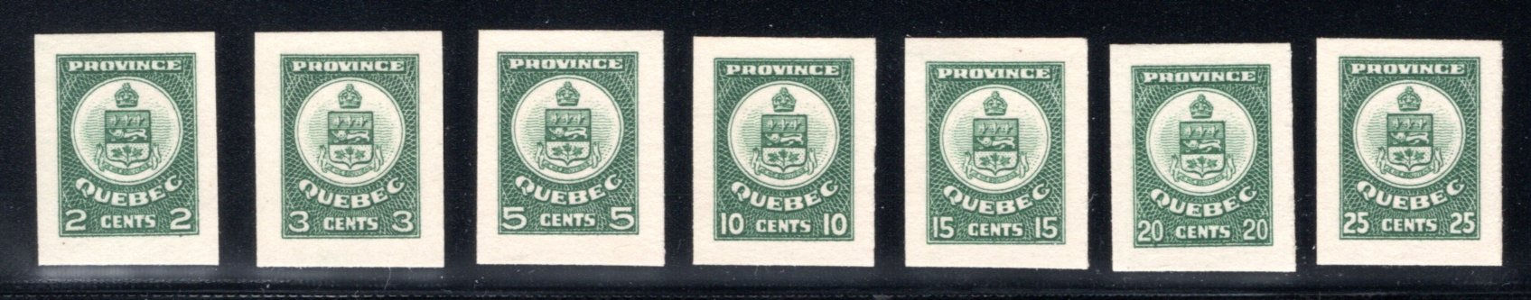 CARIS PCQT2-PQCT8, Quebec Tobacco Tax, Plate Proof on Card, Set of 7 - Canada