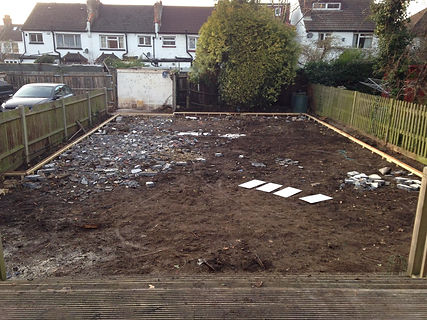 garden preparaton for fake grass artificial lawn turf timber frame installation in gardn